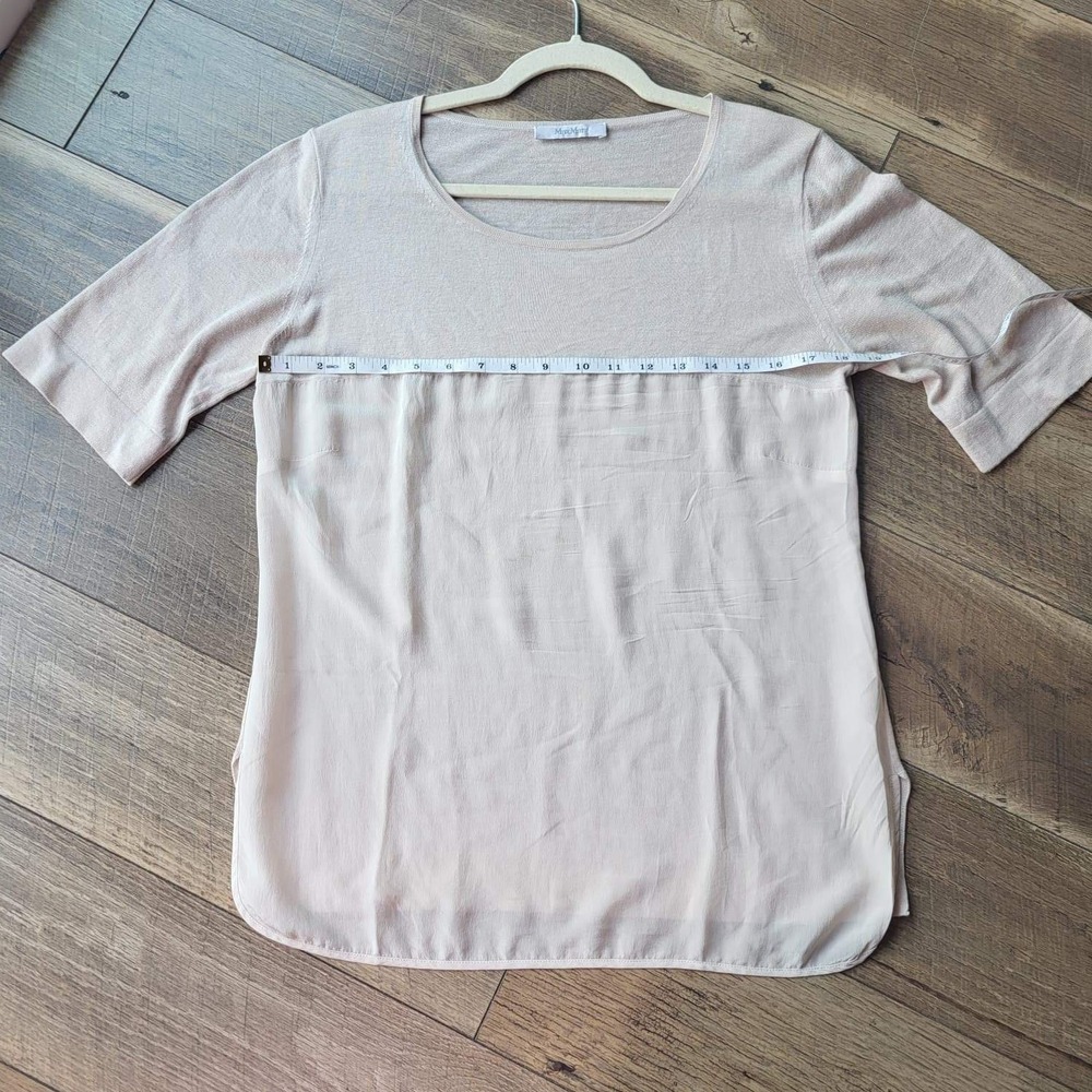 Max Mara Womens Light Pink Mixed Media Knit Woven Scoop Neck Top Blouse Size M - Picture 11 of 13
